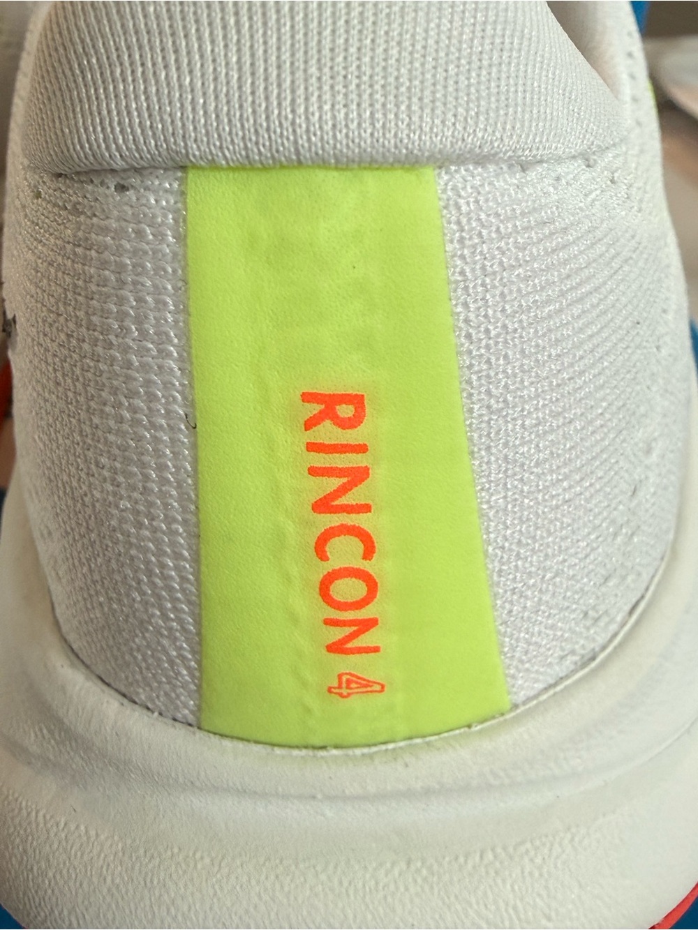 Hoka White Running Shoes with Neon Yellow and Coral Trim - Picture 5 of 8